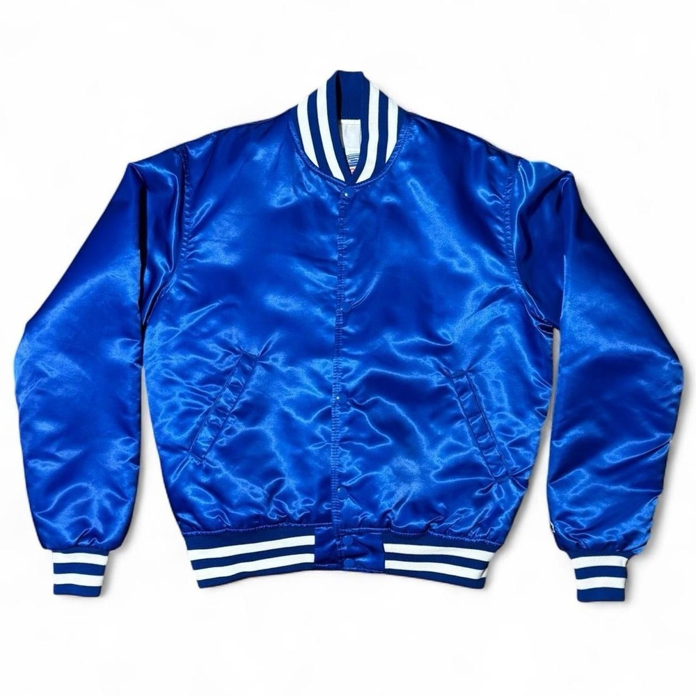 Vintage 80s Satin Embroidery Robby Len Starter Varsity Coaches Sport Coat Jacket